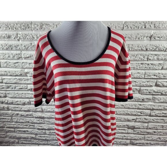 Tommy Hilfiger Women Top 3X Plus Tee Short Sleeve Knit Red Stripe STR196E - Picture 2 of 8